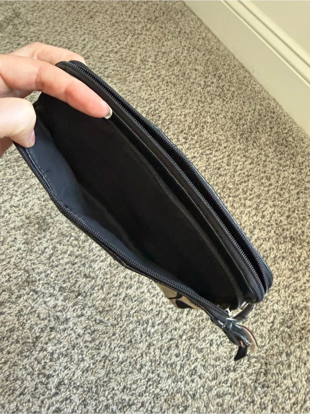 Coach Signature Double Zip Wristlet Clutch Wallet Black